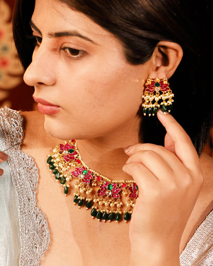 Kundan Choker Necklace Set, Green Beaded Bridal Jewelry, Pearl Meenakari Choker, Traditional Wedding Necklace, Ethnic Statement Jewelry