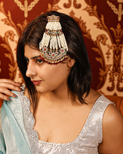 Royal Kundan Passa Jewelry  Pearl Strand Matha Patti, Mughal Side Headpiece, Gold Plated Bridal Passa for Wedding & Eid Jewelry