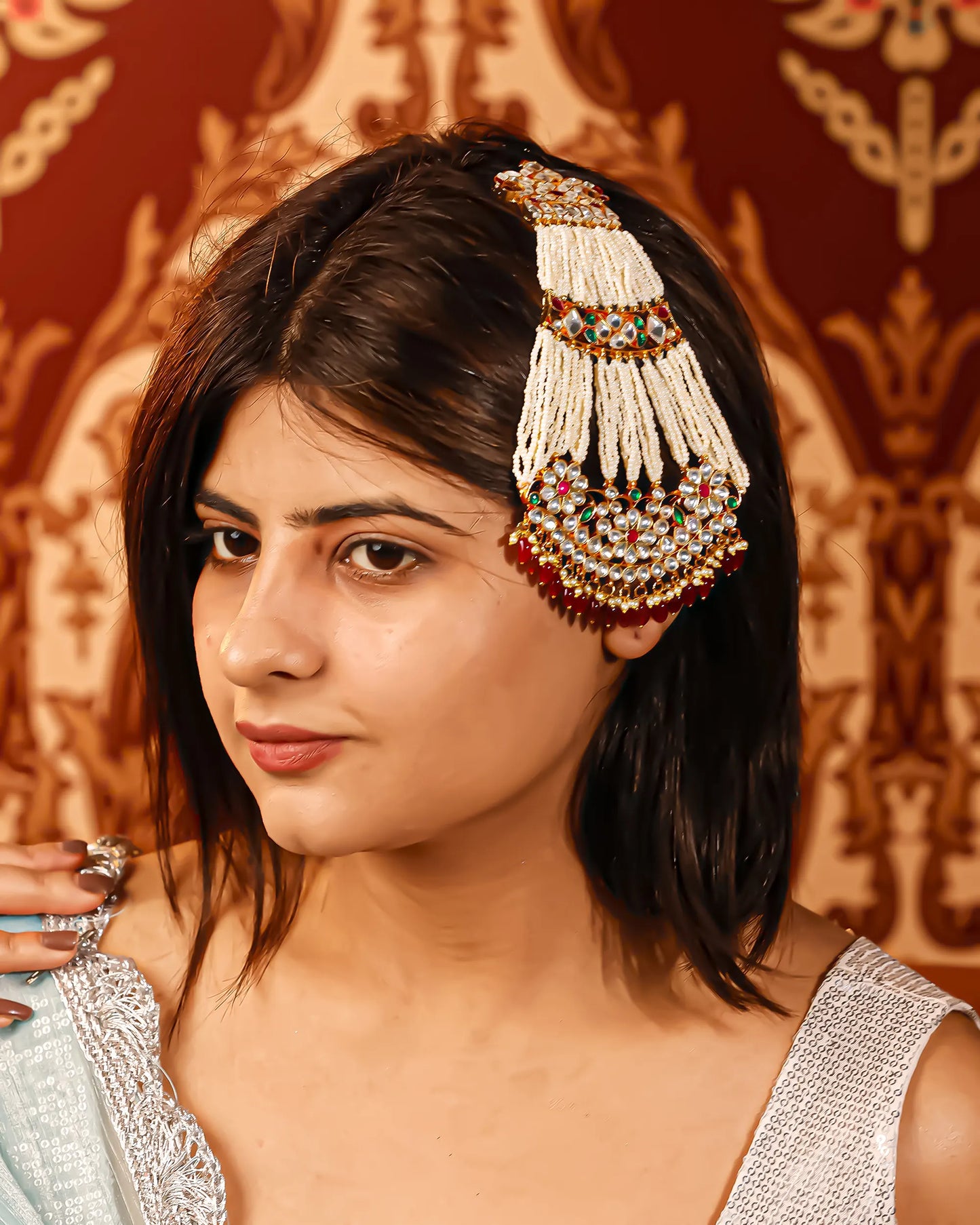 Royal Kundan Passa Jewelry  Pearl Strand Matha Patti, Mughal Side Headpiece, Gold Plated Bridal Passa for Wedding & Eid Jewelry