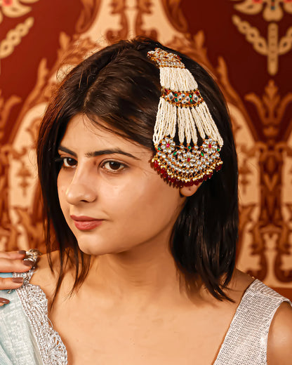 Royal Kundan Passa Jewelry  Pearl Strand Matha Patti, Mughal Side Headpiece, Gold Plated Bridal Passa for Wedding & Eid Jewelry