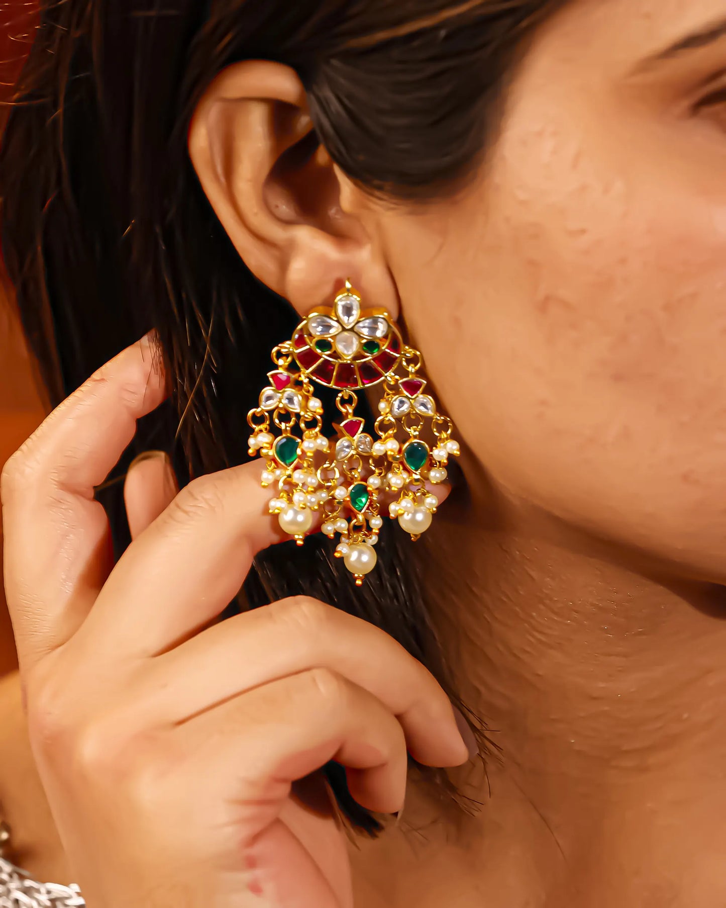 Gold Plated Pearl Drop Chandbali Earrings