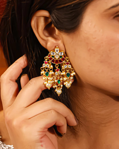 Gold Plated Pearl Drop Chandbali Earrings