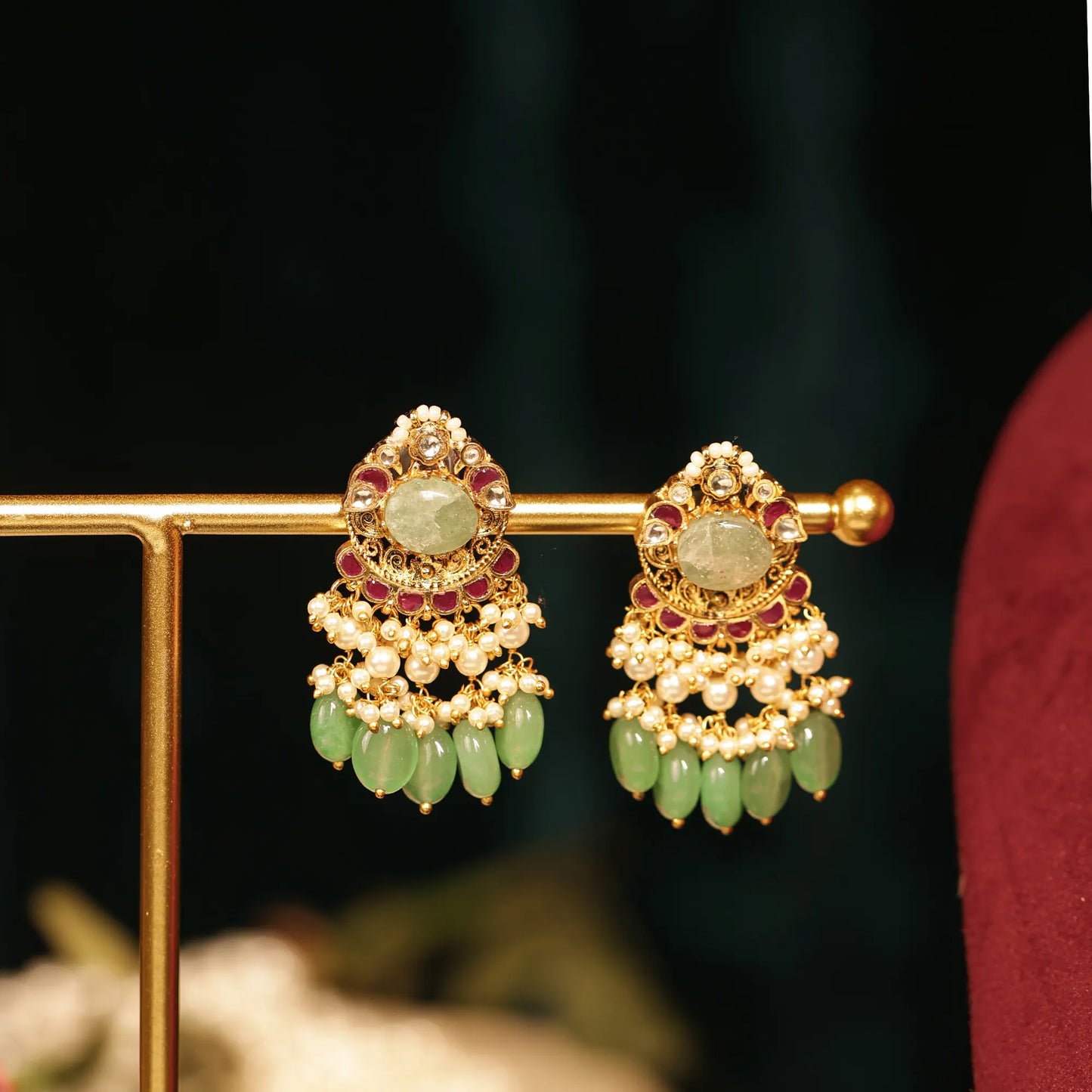 Green Kundan Choker Set Indian Bridal Jewelry Pearl Drop Earrings