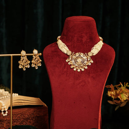 Traditional Kundan Pearl Choker Set – 18K Gold Plated Wedding Necklace Jewelry