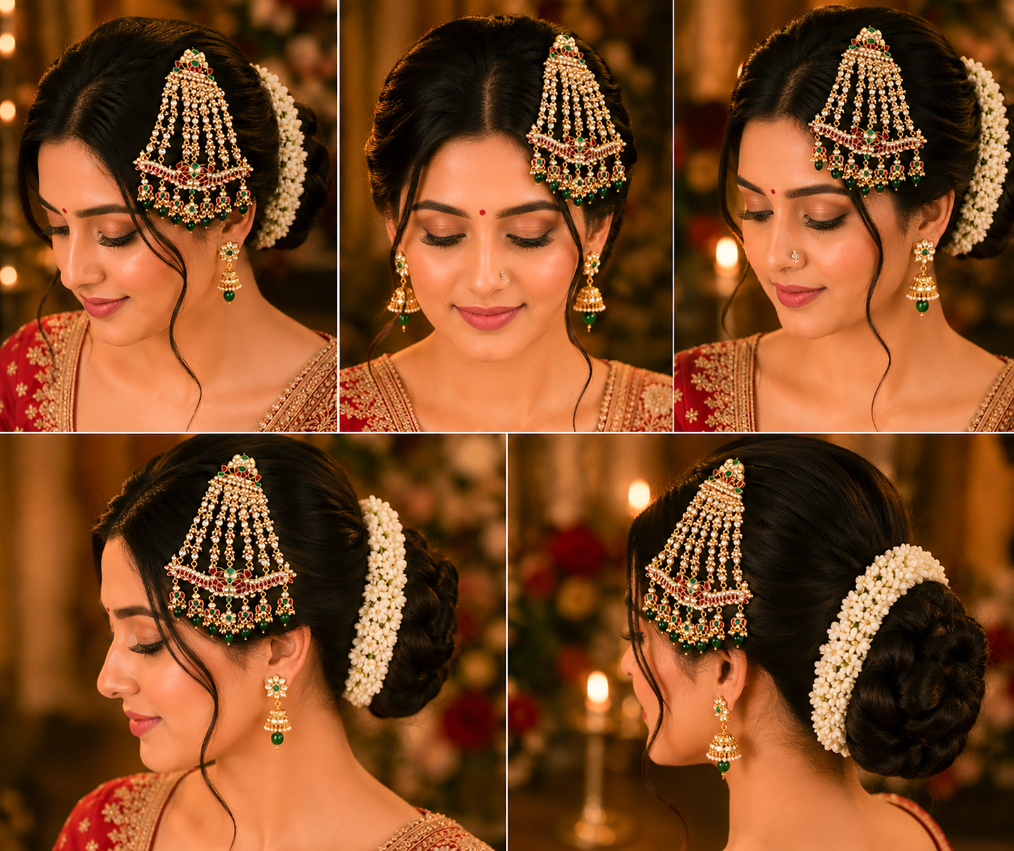 Layered Kundan Passa Headpiece, Gold-Plated Bridal Jhoomar, Mughal Ethnic Jewelry