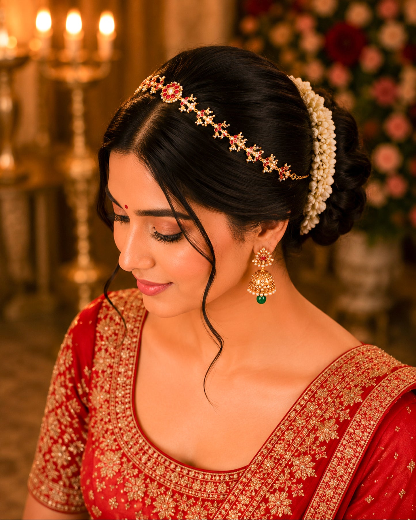 Kundan Sheeshpatti Headpiece with Pearls, Gold Ruby Bridal Jewelry, Wedding Hair Accessory Jewelry