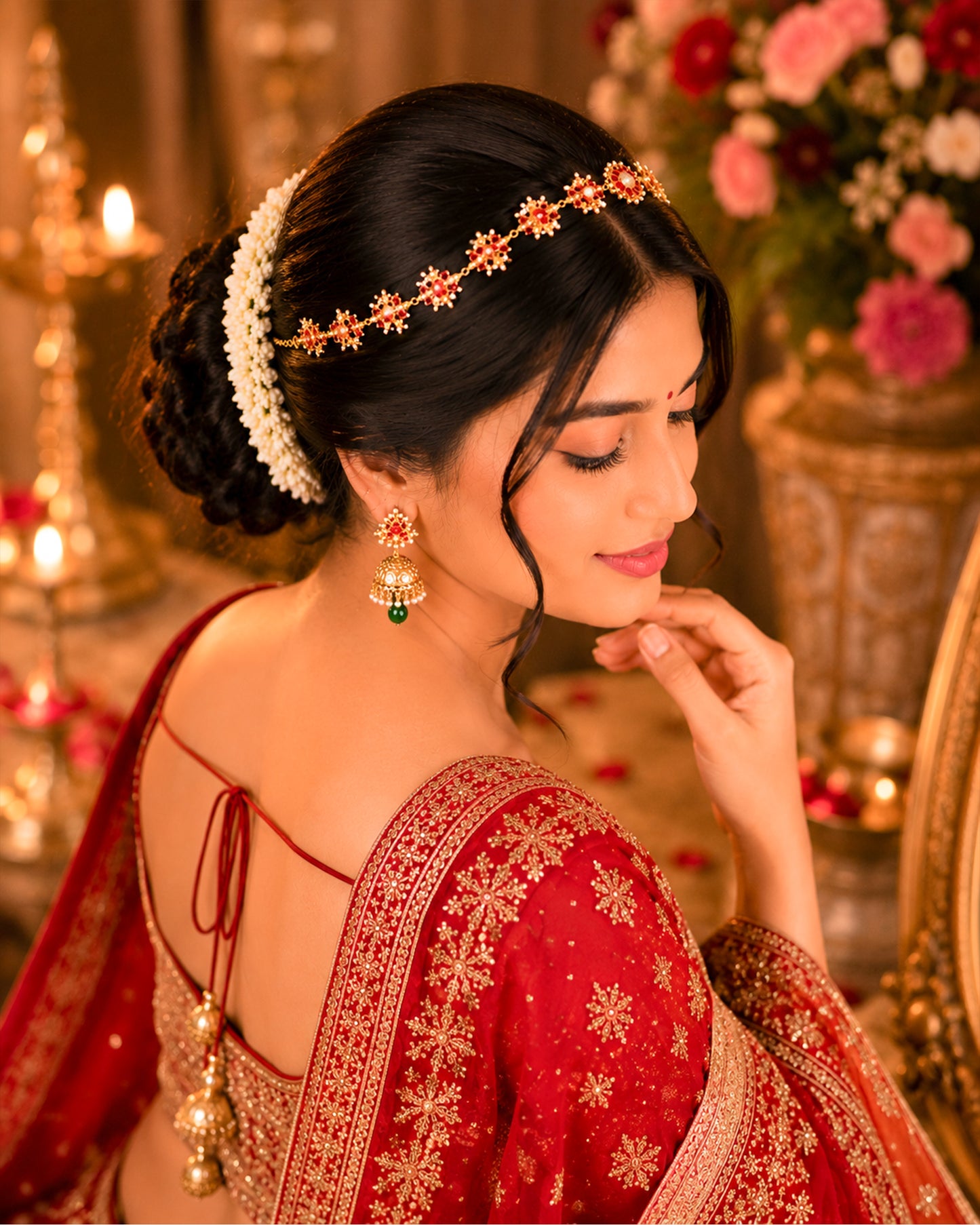 Kundan Sheeshpatti Headpiece with Pearls, Gold Ruby Bridal Jewelry, Wedding Hair Accessory Jewelry