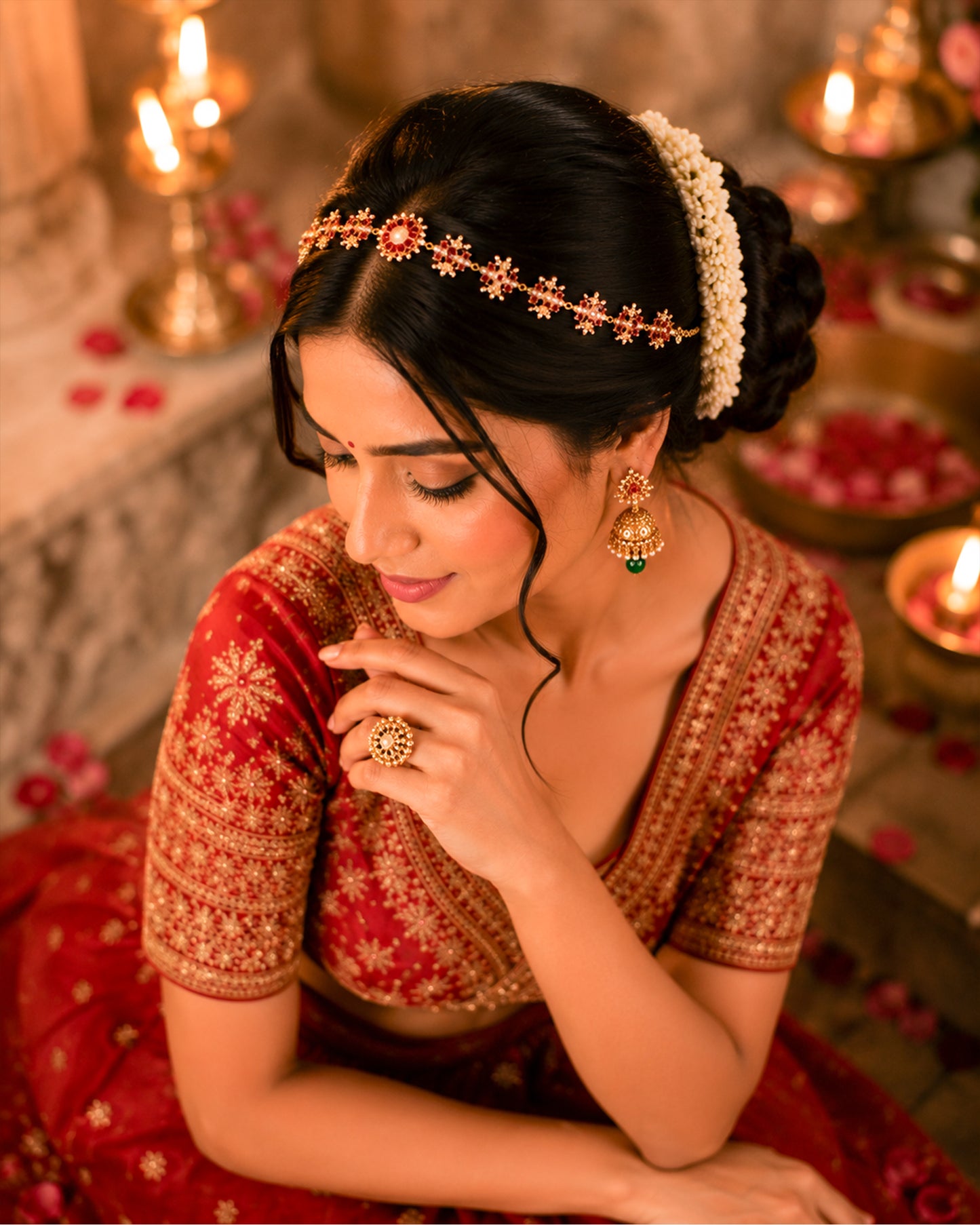 Kundan Sheeshpatti Headpiece with Pearls, Gold Ruby Bridal Jewelry, Wedding Hair Accessory Jewelry