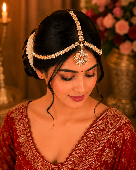 Handmade Gold-Plated Kundan Pearl Bridal Sheeshpatti Maang Tikka Headpiece Jewelry For Wife