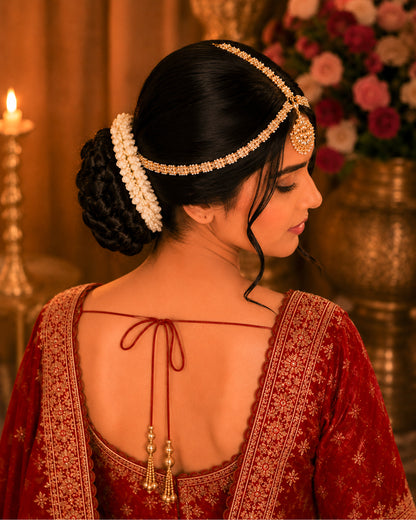 Handmade Gold-Plated Kundan Pearl Bridal Sheeshpatti Maang Tikka Headpiece Jewelry For Wife