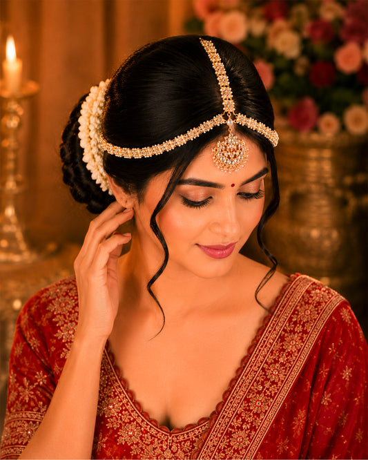 Handmade Gold-Plated Kundan Pearl Bridal Sheeshpatti Maang Tikka Headpiece Jewelry For Wife