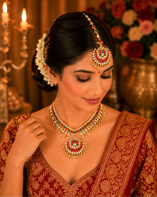 Bridal Kundan Sheeshpatti Matha Patti with Pendant, Indian Wedding Head Jewelry, Gold Pearl Multicolor Headpiece