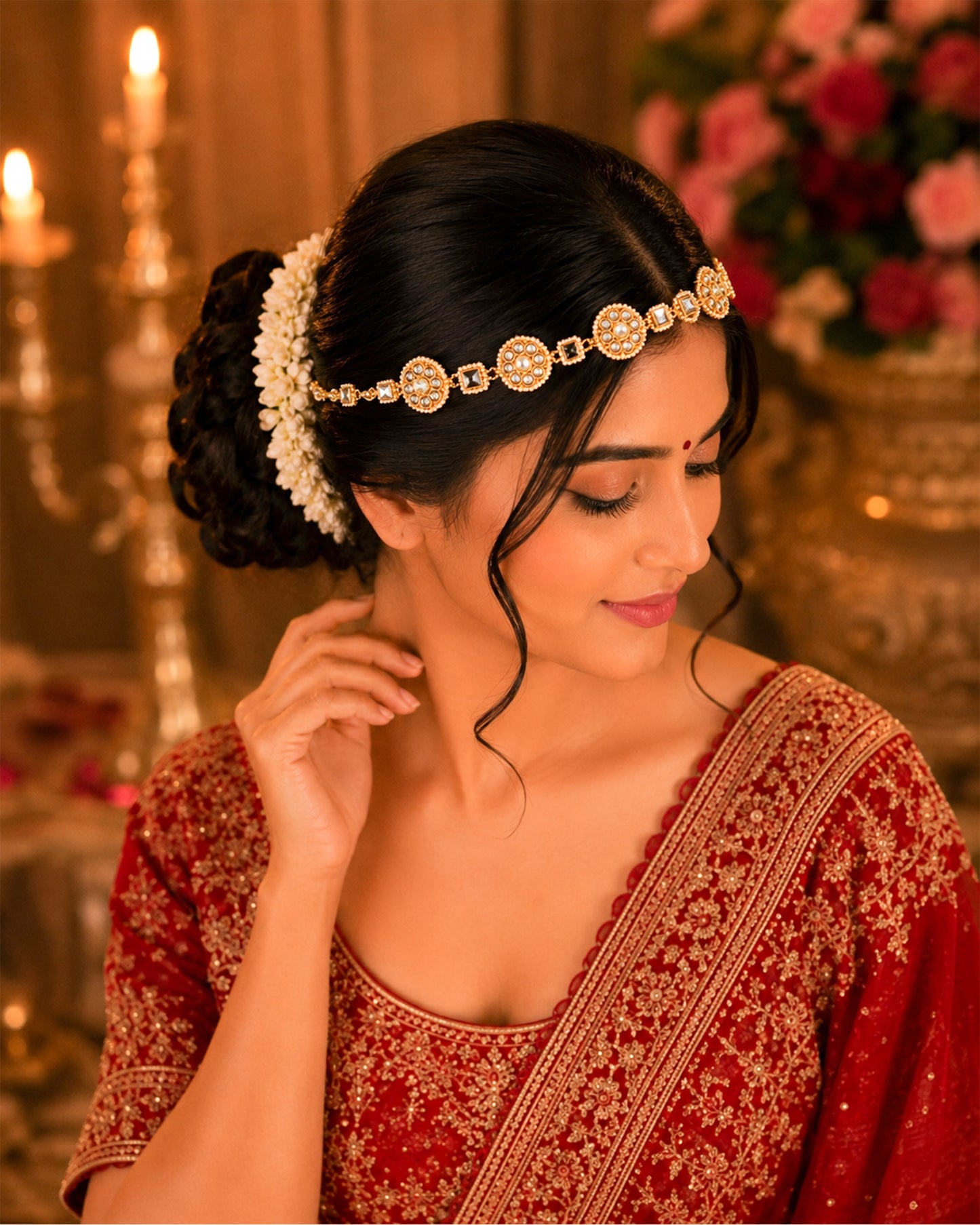 Handmade Gold-Plated Kundan Pearl Bridal Sheeshpatti Maang Tikka Headpiece Jewelry For Wife