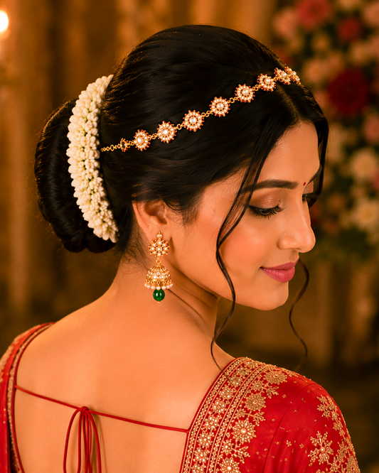 Kundan Sheeshpatti Headpiece with Pearls, Gold Ruby Bridal Jewelry, Wedding Hair Accessory Jewelry