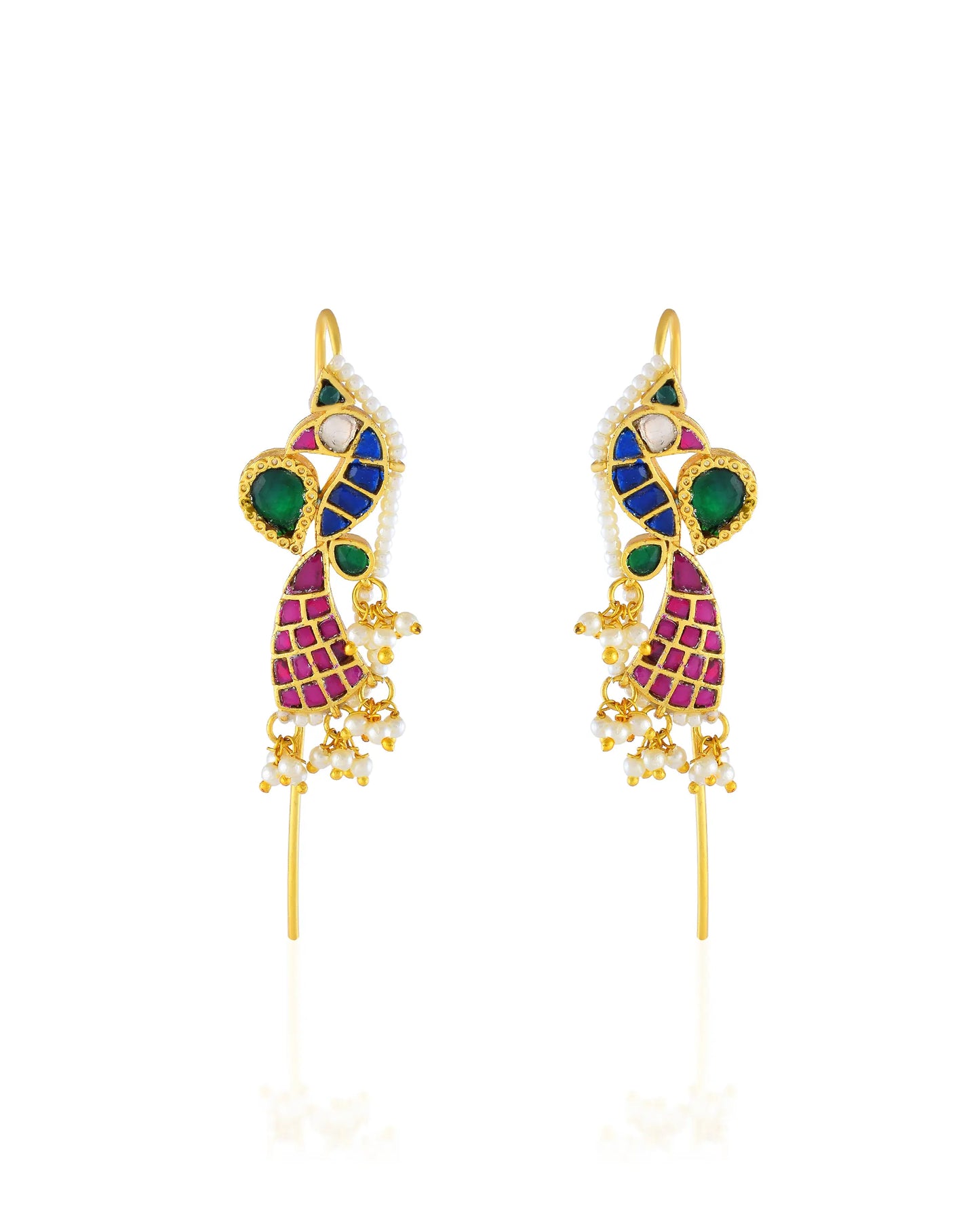 Gold Plated Peacock Kundan Ear Cuff Earrings