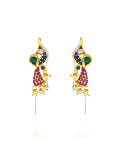 Gold Plated Peacock Kundan Ear Cuff Earrings