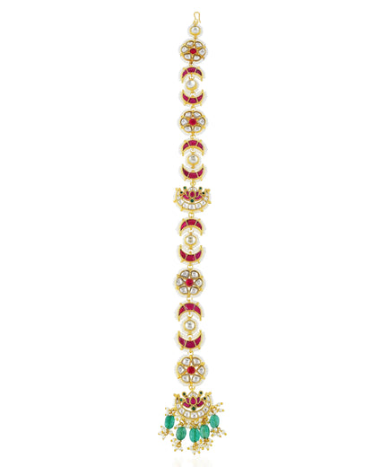 Kundan Meenakari Bridal Hair Jewelry with Pearl Green Drops