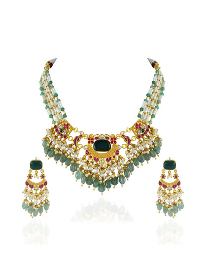 Vintage Kundan Pearl Necklace Set – Traditional Mughal Bridal Jewelry