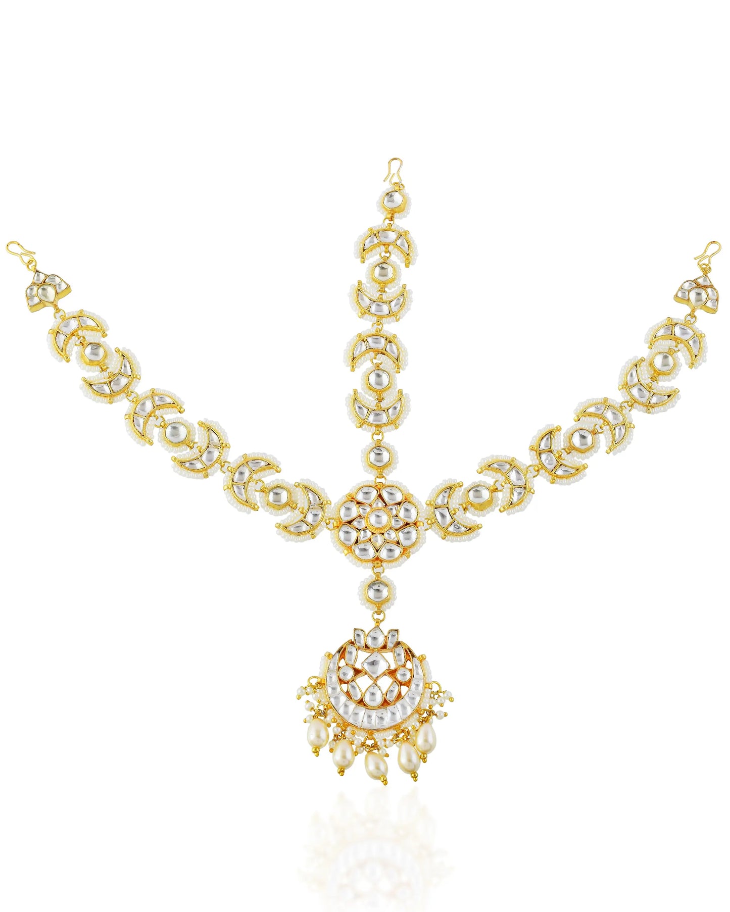 Kundan Sheeshpatti with Maang Tikka, Pearl Bridal Headpiece, Indian Wedding Jewelry
