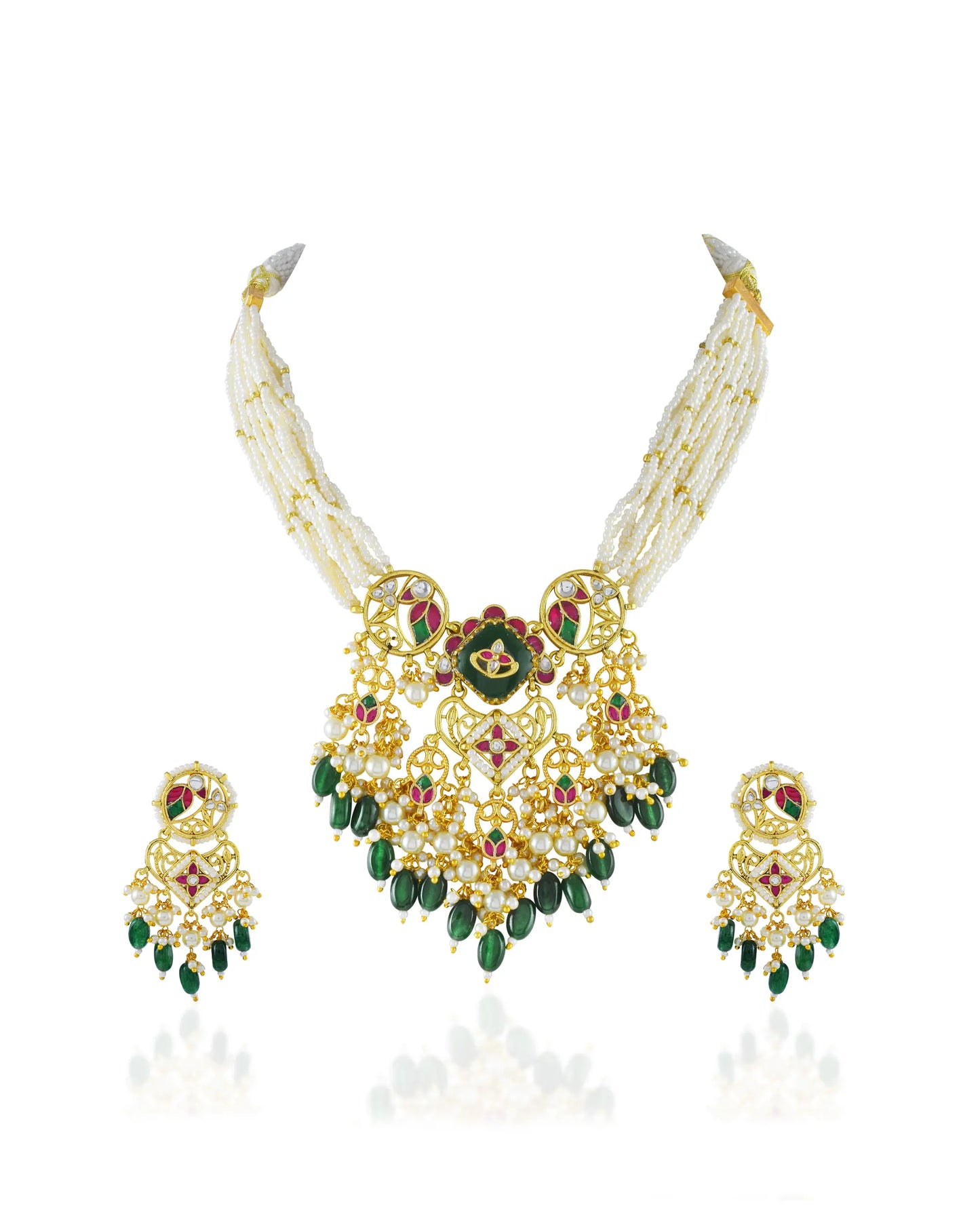 Indian Bridal Kundan Pearl Necklace Set, Gold Plated Wedding Choker, Traditional Rajasthani Earrings