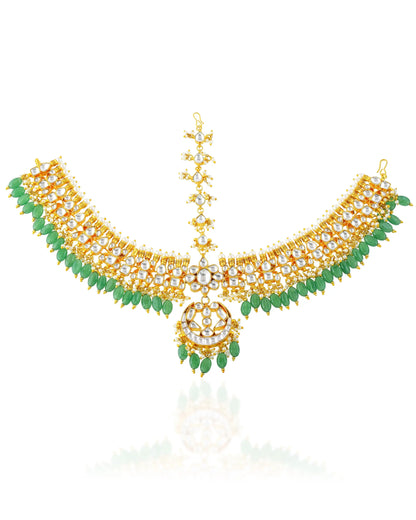 Gold Kundan Pearl Maang Tikka Set, Indian Bridal Headpiece, Wedding Jewelry