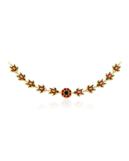 Bridal Kundan Matha Patti Headpiece, Pearl Floral Wedding Jewelry, Boho Forehead Chain