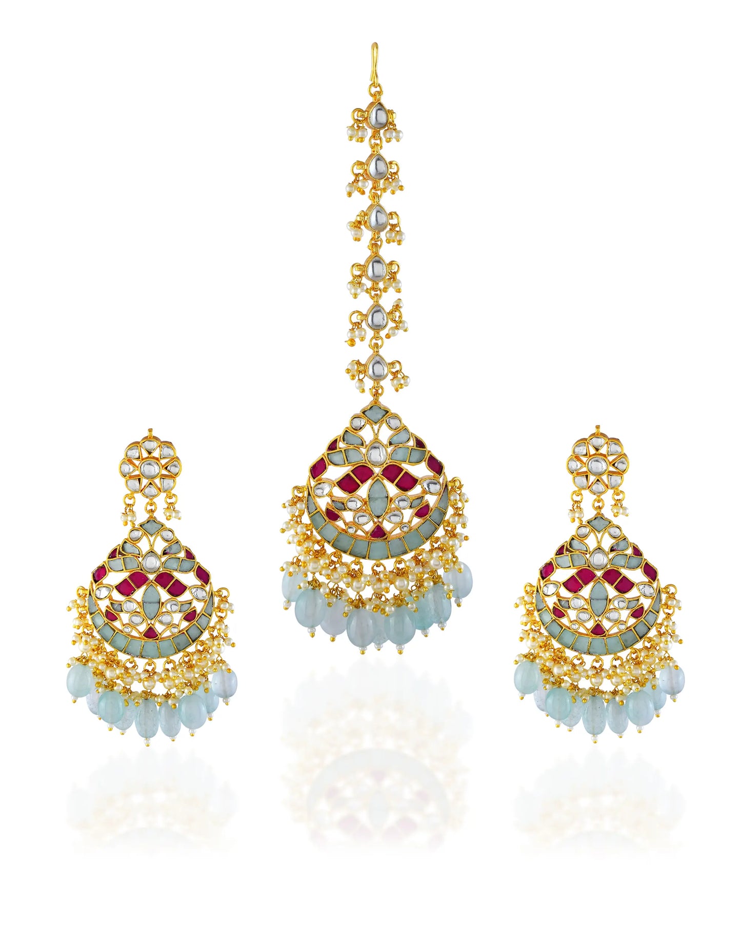 Gold Plated Kundan Tikka Set with Earrings