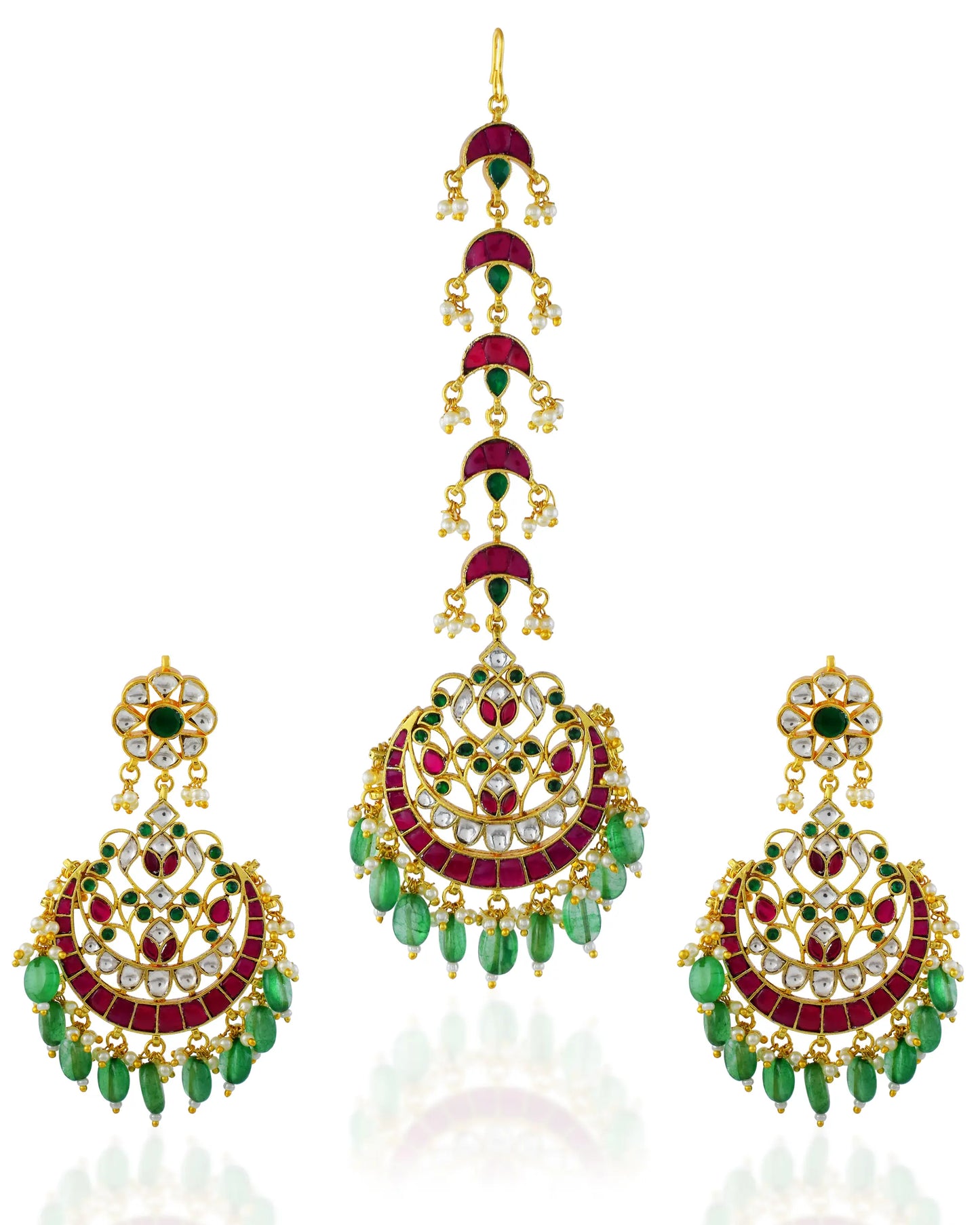 Kundan Chandbali Maang Tikka Earrings Set