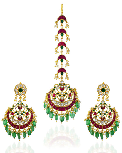 Kundan Chandbali Maang Tikka Earrings Set