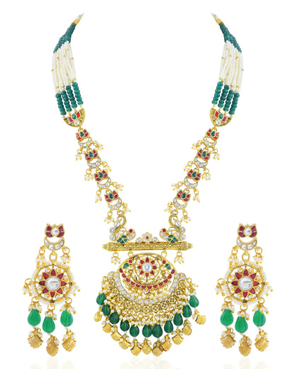 Kundan Necklace Set, Green Beads, Gold Choker, Bridal Wedding Jewelry