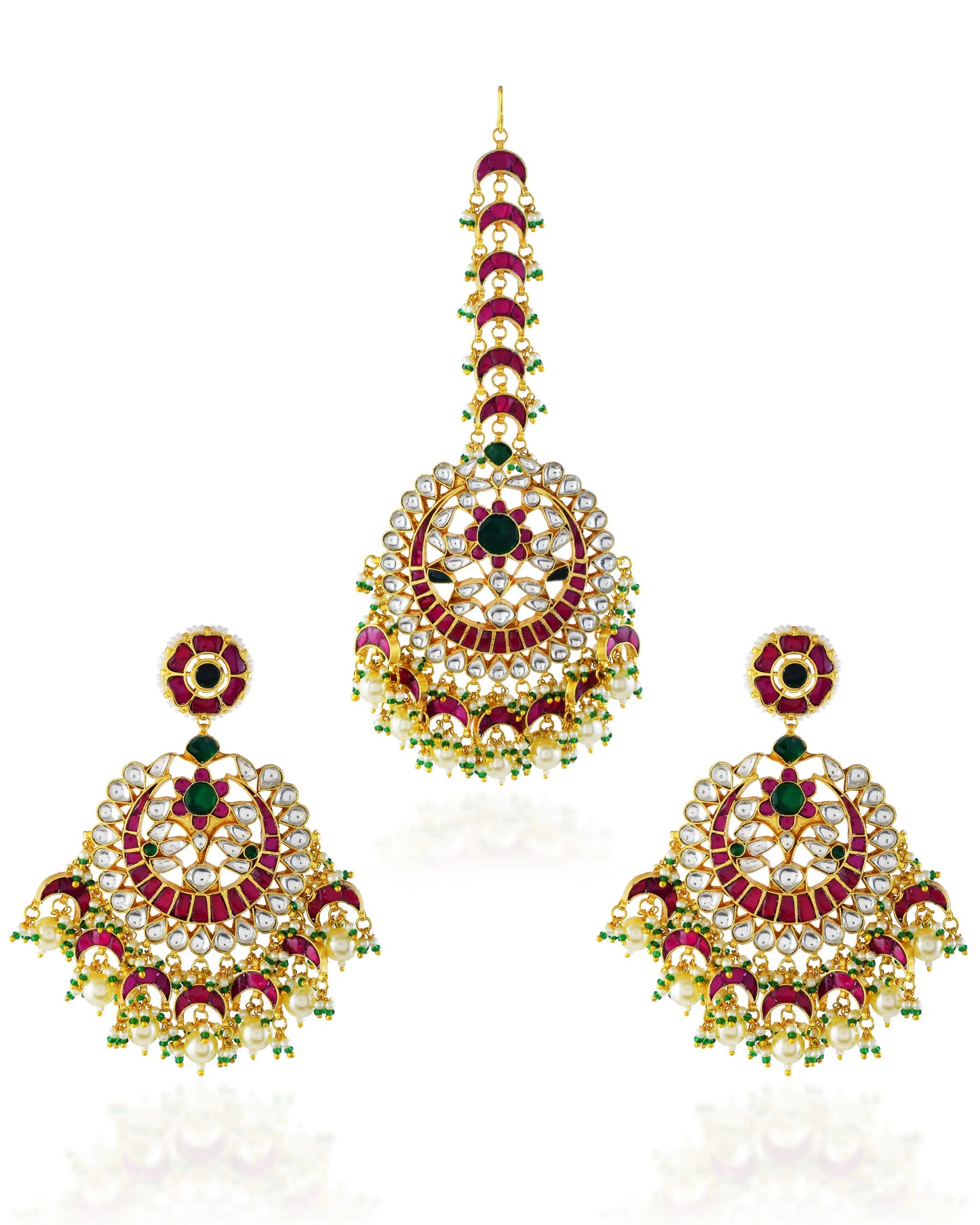 Gold Kundan Chandbali and Maang Tikka Set