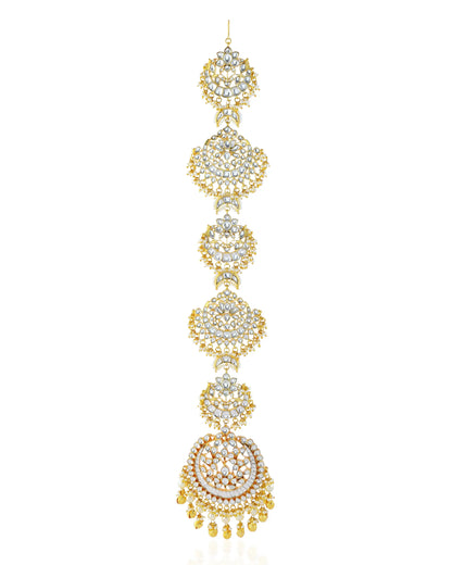 White Kundan Pearl Hair Braid Jewelry Bridal Hair Choti