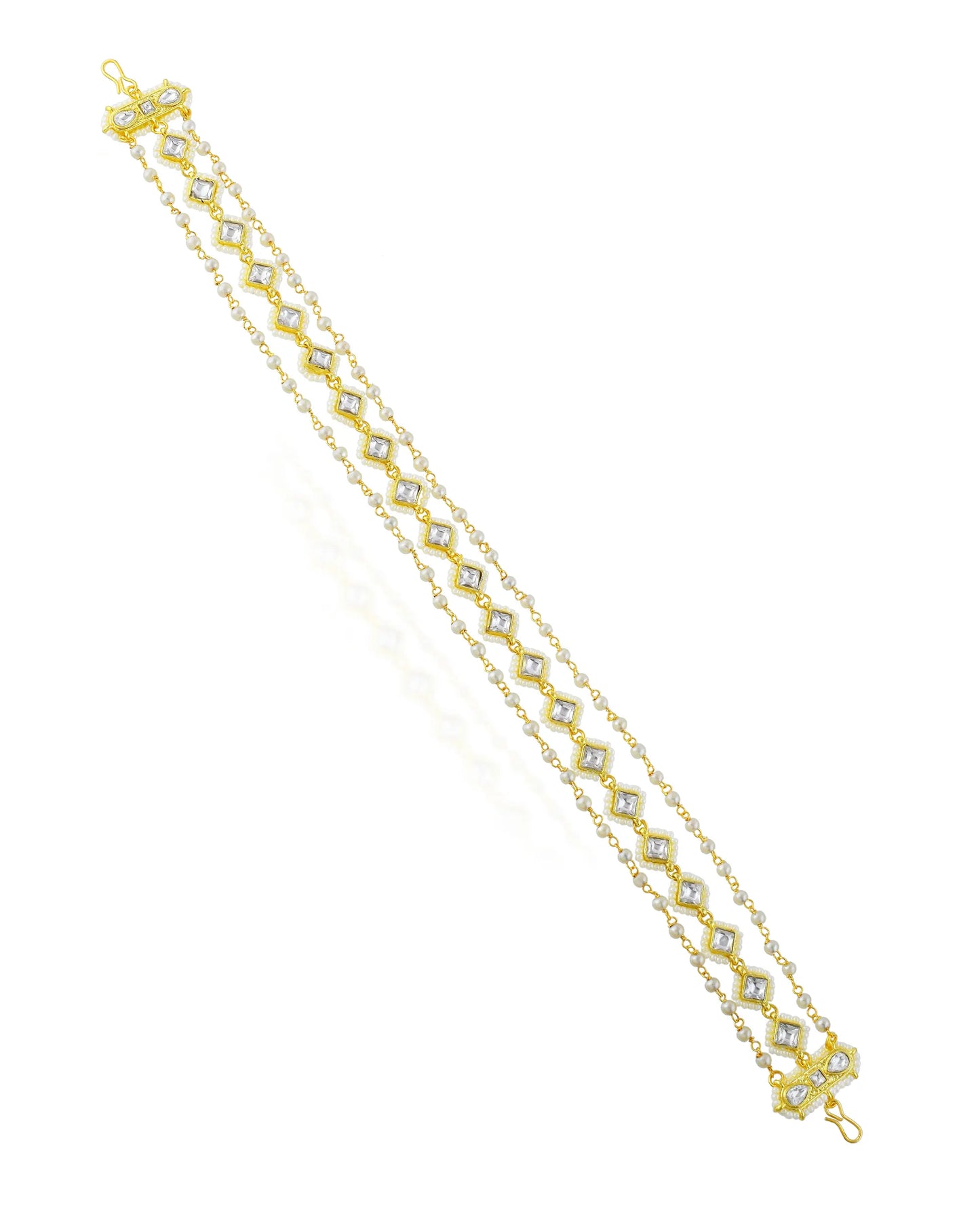 Kundan Pearl Matha Patti Headpiece, Gold Boho Bridal Wedding Hair Accessory