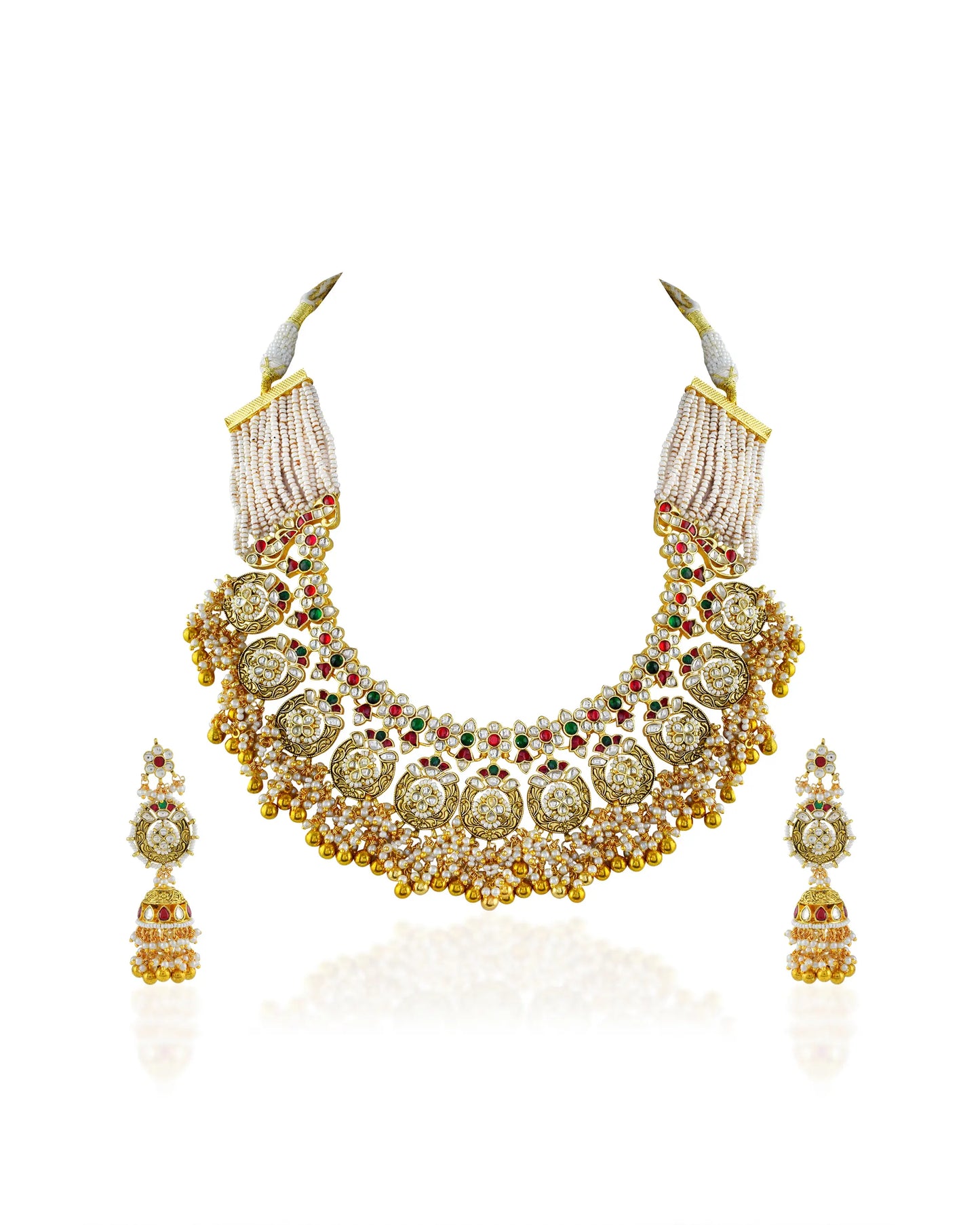Bridal Kundan Necklace Set, Antique Gold Plated Pearl Choker, Indian Wedding Jewelry