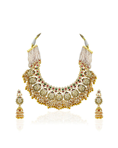 Bridal Kundan Necklace Set, Antique Gold Plated Pearl Choker, Indian Wedding Jewelry