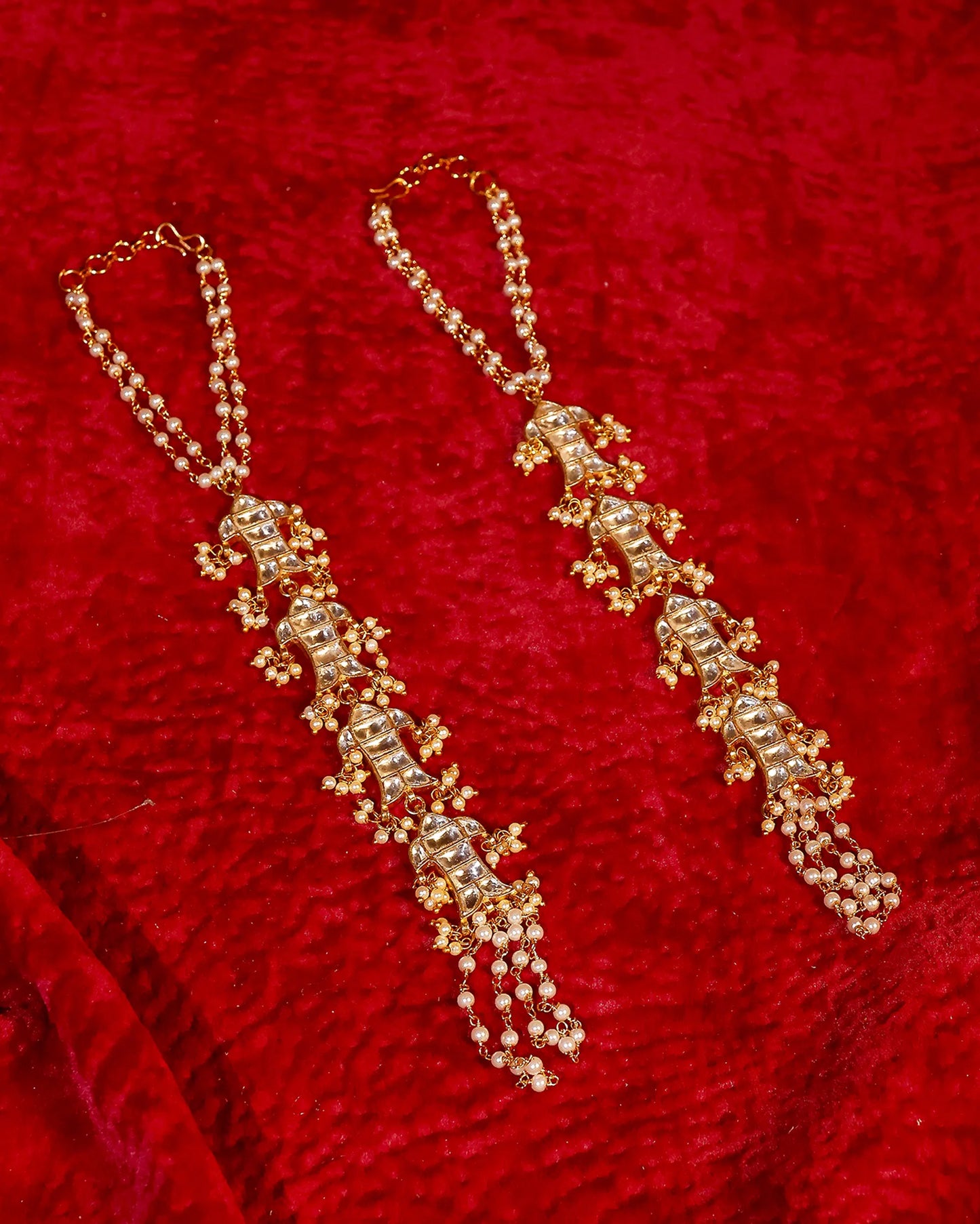 Kundan Pearl Hand Harness Bracelet for Women, Bridal Hathphool Jewelry