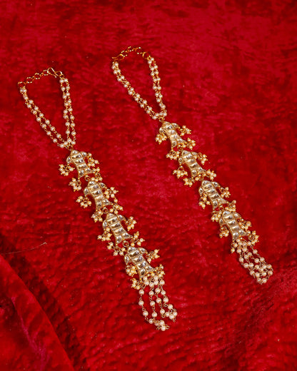 Kundan Pearl Hand Harness Bracelet for Women, Bridal Hathphool Jewelry