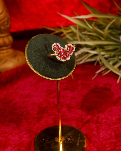 Traditional Kundan Pearl Ring, Ethnic Indian Adjustable Ring, Festive Wedding Jewelry