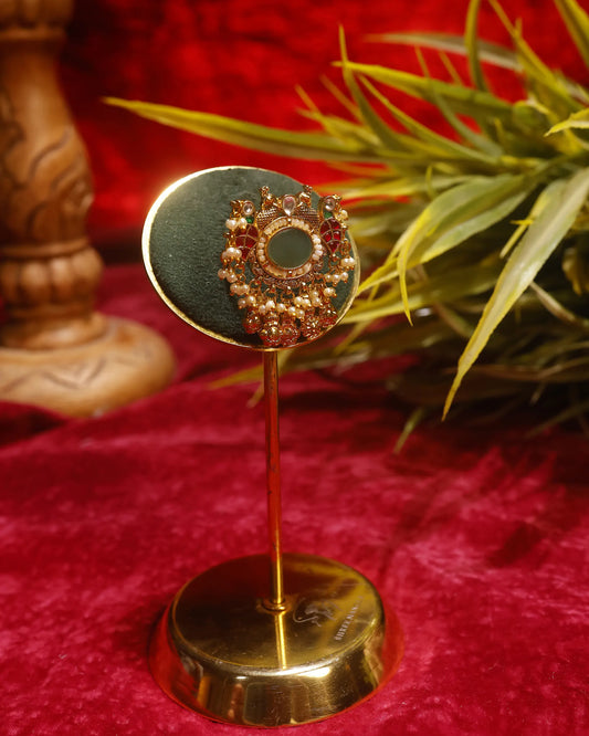 Traditional Kundan Adjustable Ring, Indian Bridal Statement Ring, Gold Plated Pearl Ethnic Cocktail Jewelry, Handmade Festive Ring