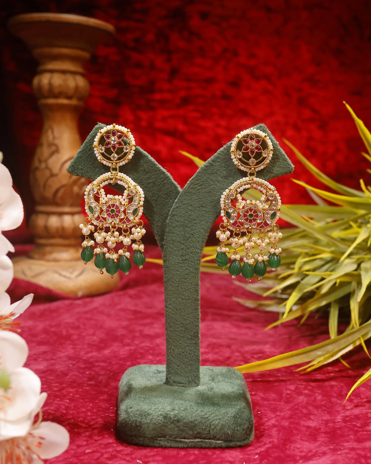 Jadau Kundan Polki Pearl Tassel Earrings