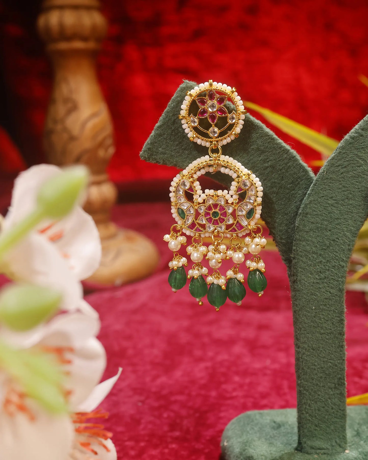 Jadau Kundan Polki Pearl Tassel Earrings