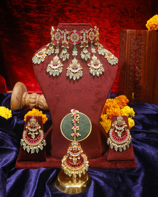 Meenakari Kundan Bridal Choker Set with Earrings & Maang Tikka  Designer Wedding Jewelry