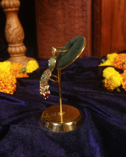 Handmade Gold Plated Kundan Pearl Meenakari Statement Ring, Pink Green Ethnic Bridal Jewelry
