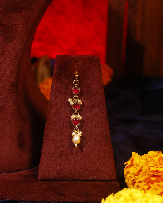 Red Stone Gold Necklace, Indian Bridal Necklace, Kundan Style Pearl Drop Necklace, Wedding Jewelry, Traditional Statement Choker