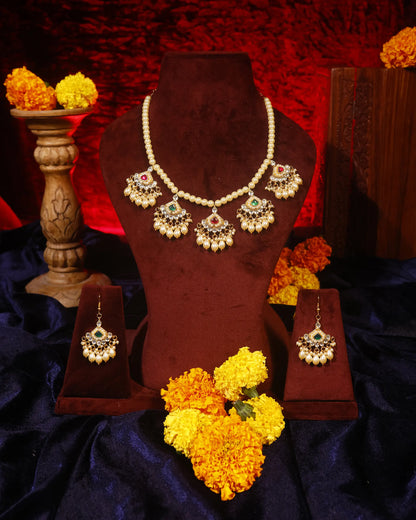 Kundan Pearl Necklace Set for Women, Indian Wedding Jewelry, Traditional Gold Plated Bridal Set