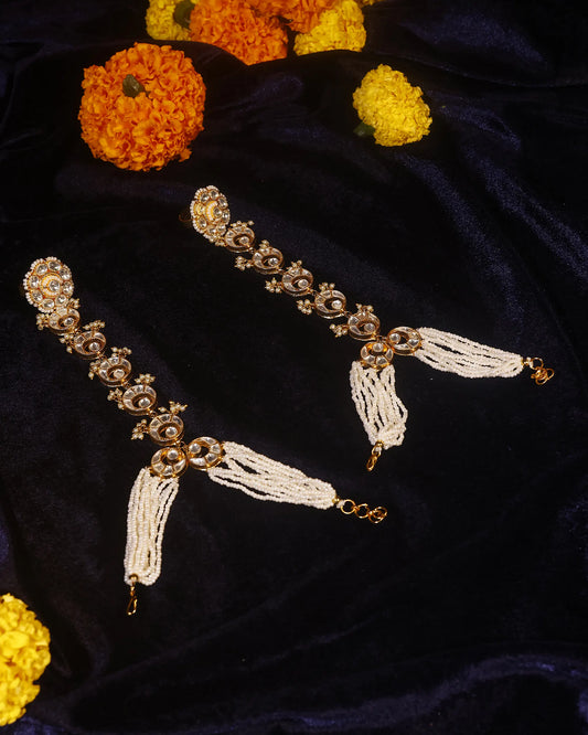 Kundan Pearl Hand Bracelet Ring