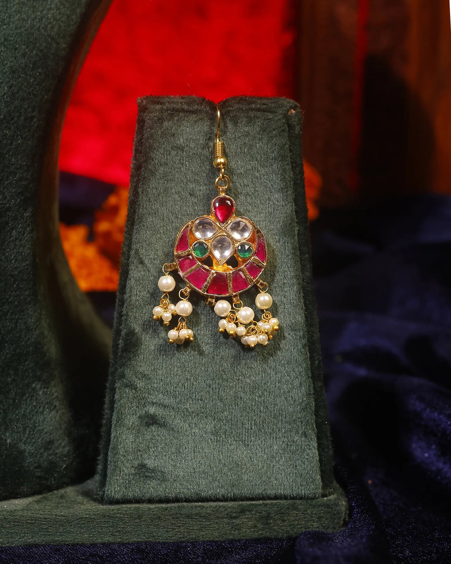 Ruby Red Thread Choker Necklace Set, Kundan Pearl Jewelry Set, Traditional Indian Necklace Earrings, Bridal Ethnic Jewelry Gift for Women