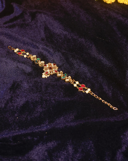 Bridal Kundan Sheeshpatti Matha Patti with Pearl Drop | Indian Wedding Head Jewelry | Traditional Gold Headpiece with Red Green Stones