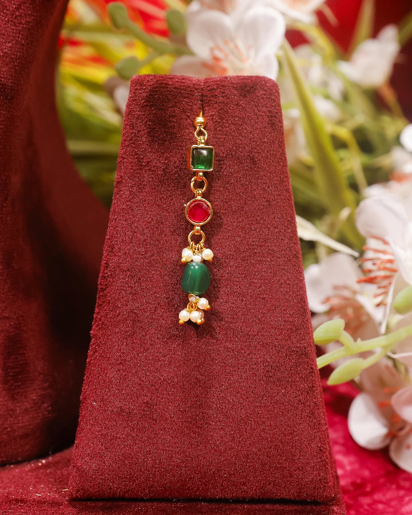 Handcrafted Kundan Raani Haar Set  Pearl Necklace with Green Bead Earrings, Traditional Indian Bridal Jewelry