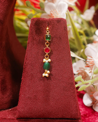 Handcrafted Kundan Raani Haar Set  Pearl Necklace with Green Bead Earrings, Traditional Indian Bridal Jewelry